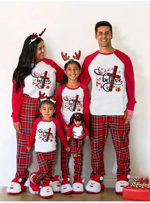 AMILIEe Family Pajamas Matching Xmas Christmas Letter Pjs Nightwear for Pet Baby Kid Dad Mom