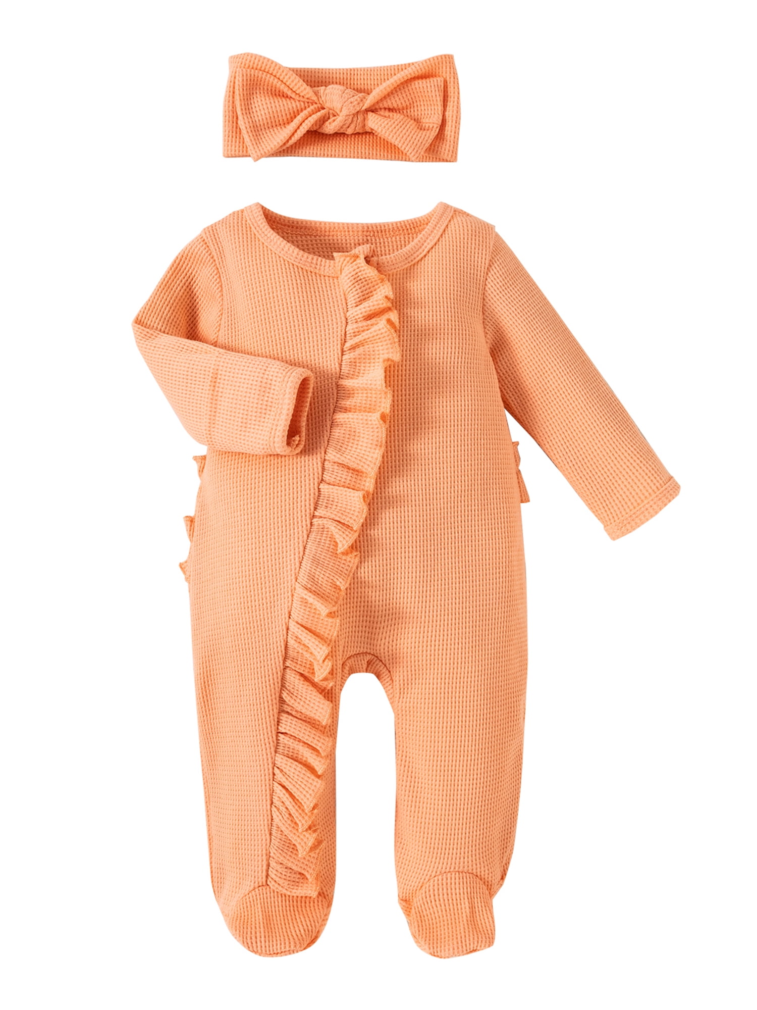 AMILIEe Infant Baby Girl Footies Rompers Frills Long Sleeve Jumpsuits