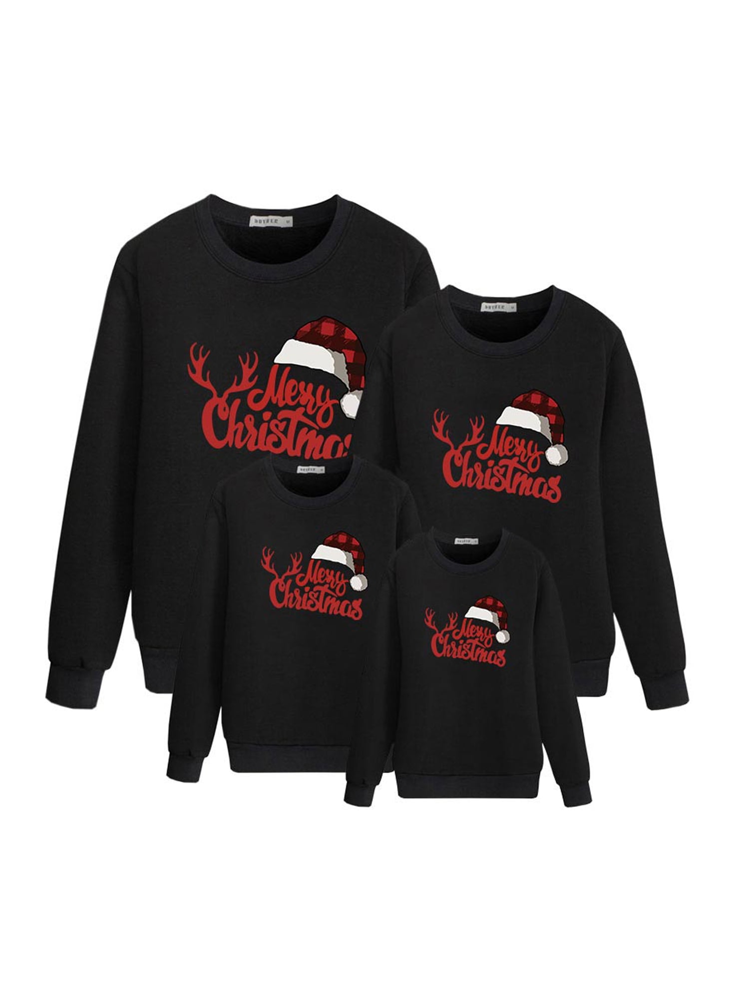 AMILIEe Matching Family Christmas Sweatshirts Casual Long Sleeve Letter Hat Print Pullover Tops