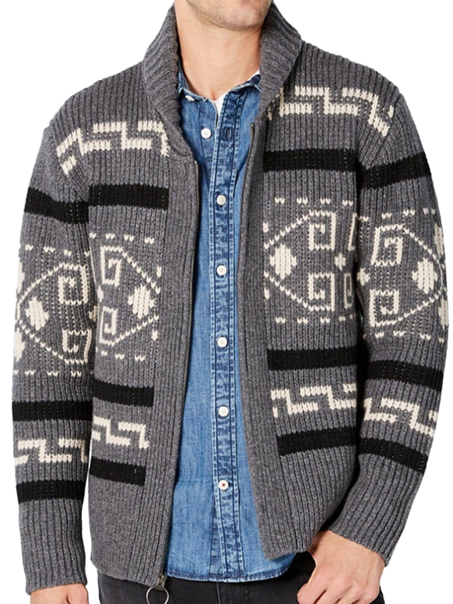 AMILIEe Men's Winter Fall Zipper Cardigan Sweater Slim Fit Cable Knit