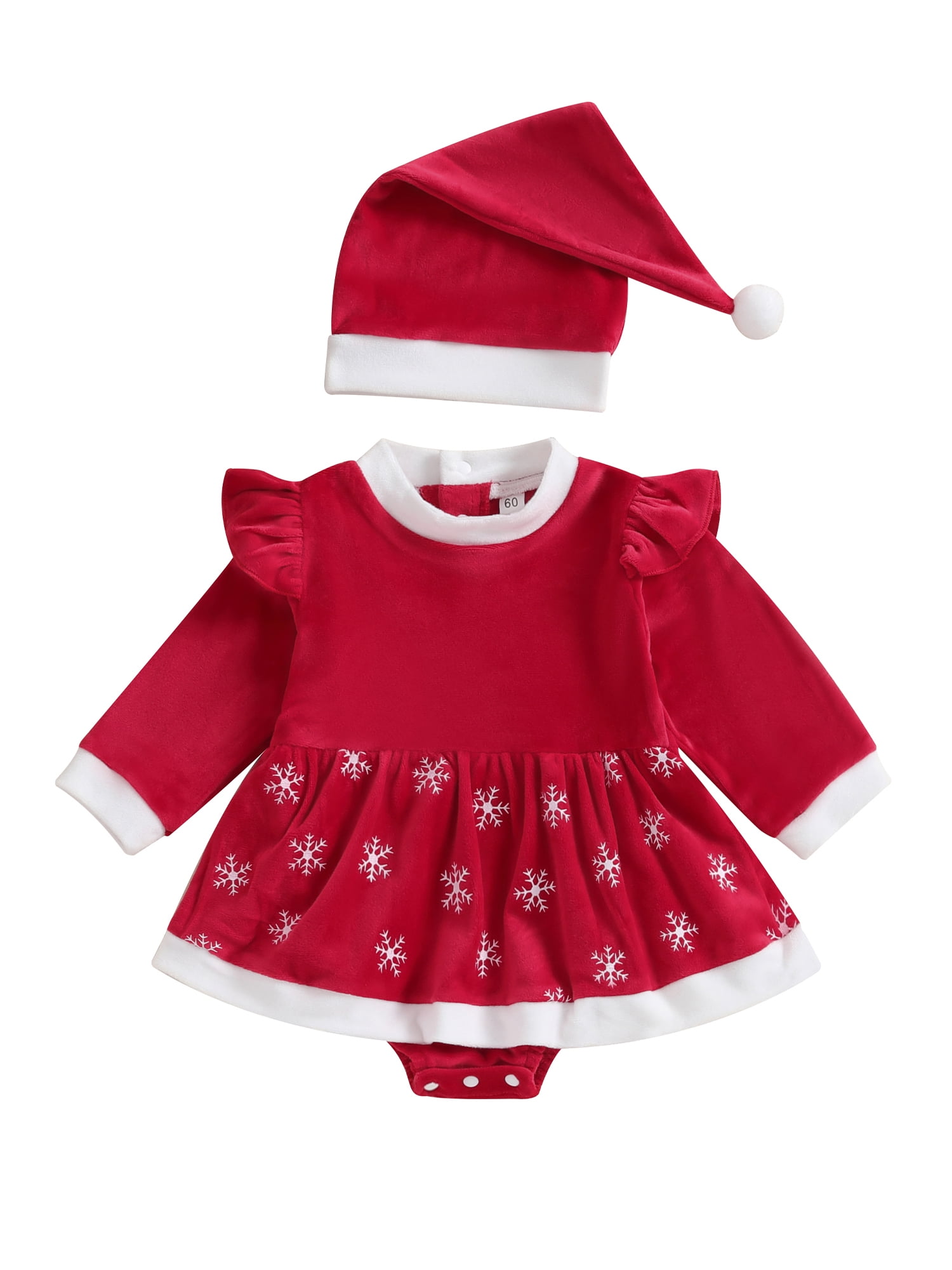 AMILIEe Toddler Baby Girls Christmas Outfit Ruffle Long Sleeve Romper