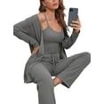 thumbnail image 1 of AMILIEe Women 3 Piece Lounge Set Pajama Set Long Sleeve Loungewear Set Sleepwear,with Cami Top, 1 of 8