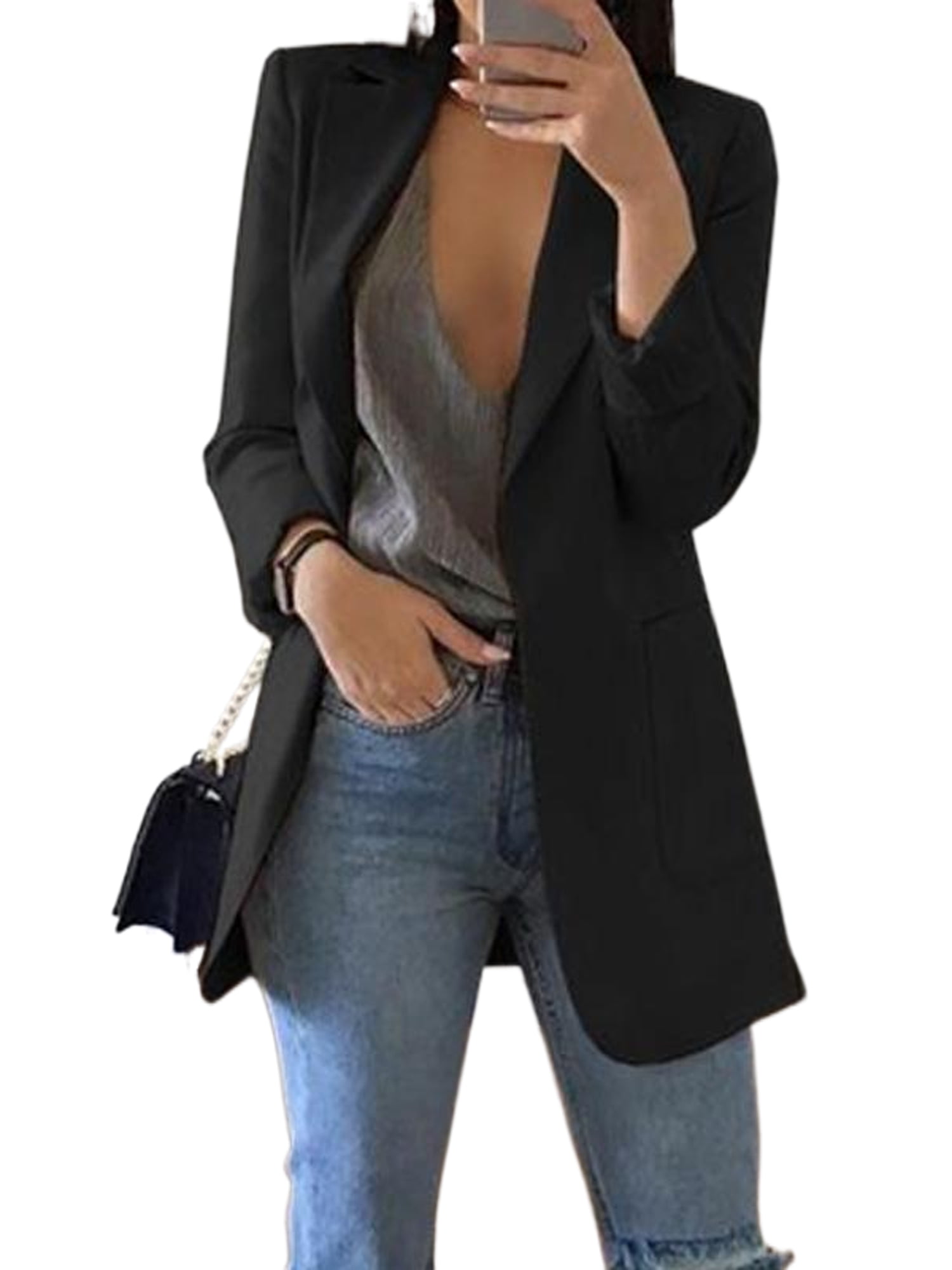 AMILIEe Women Slim Casual Blazer Jacket Top Outwear Long Sleeve Career ...