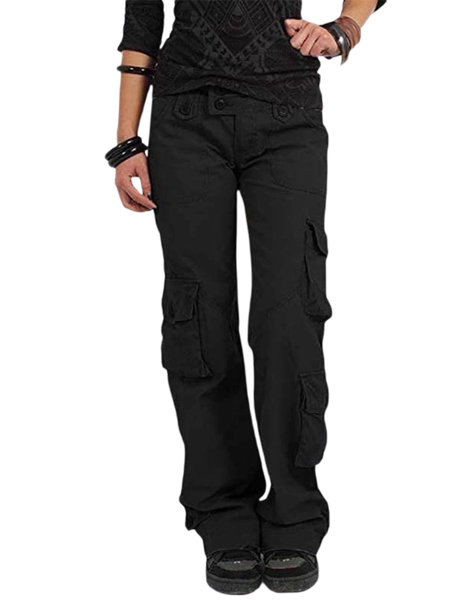 AMILIEe Womens Cargo Pants with Pockets Outdoor Combat Work Loose Wide ...
