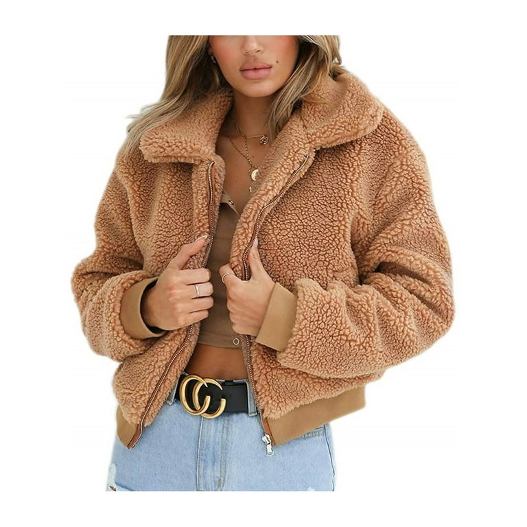 AMILIEe Womens Thick Warm Teddy Bear Pocket Fleece Jacket Coat Zip Up Outwear Overcoat Walmart