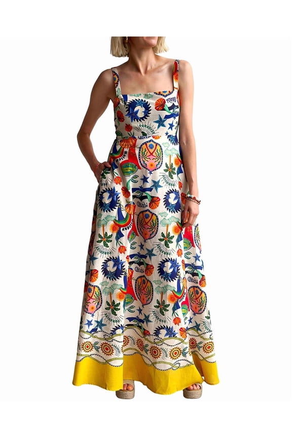 womens AMINA GLAM Linen-Blend Maxi Dress, 2