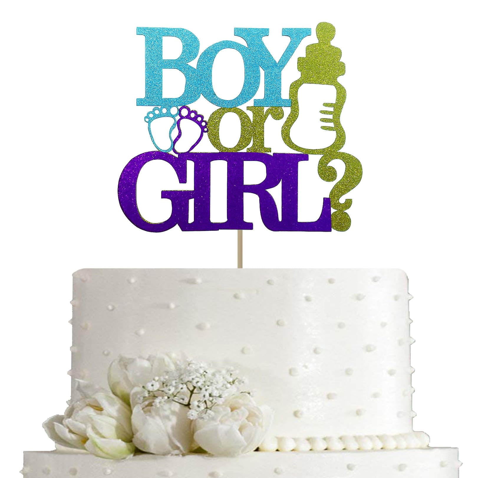 Glitter Boy Or Girl Cake Topper Pick - Pink & Blue For Gender Reveal Baby Shower Birthday