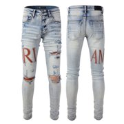 PIDUWAI AMIRI Men's Street Ripped patch Denim Casual Pants Cotton Youth Skinny Jeans
