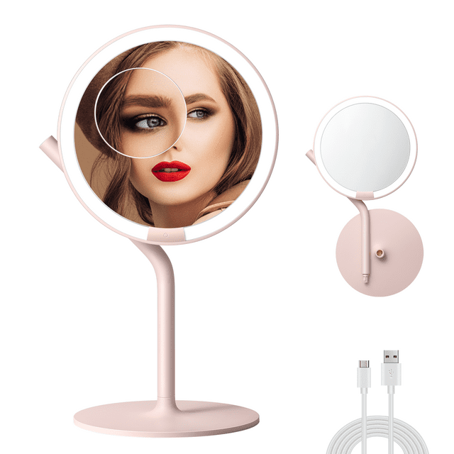 AMIRO 8"Lighted Makeup Mirror with 5X Magnifying Small Mirror, 5