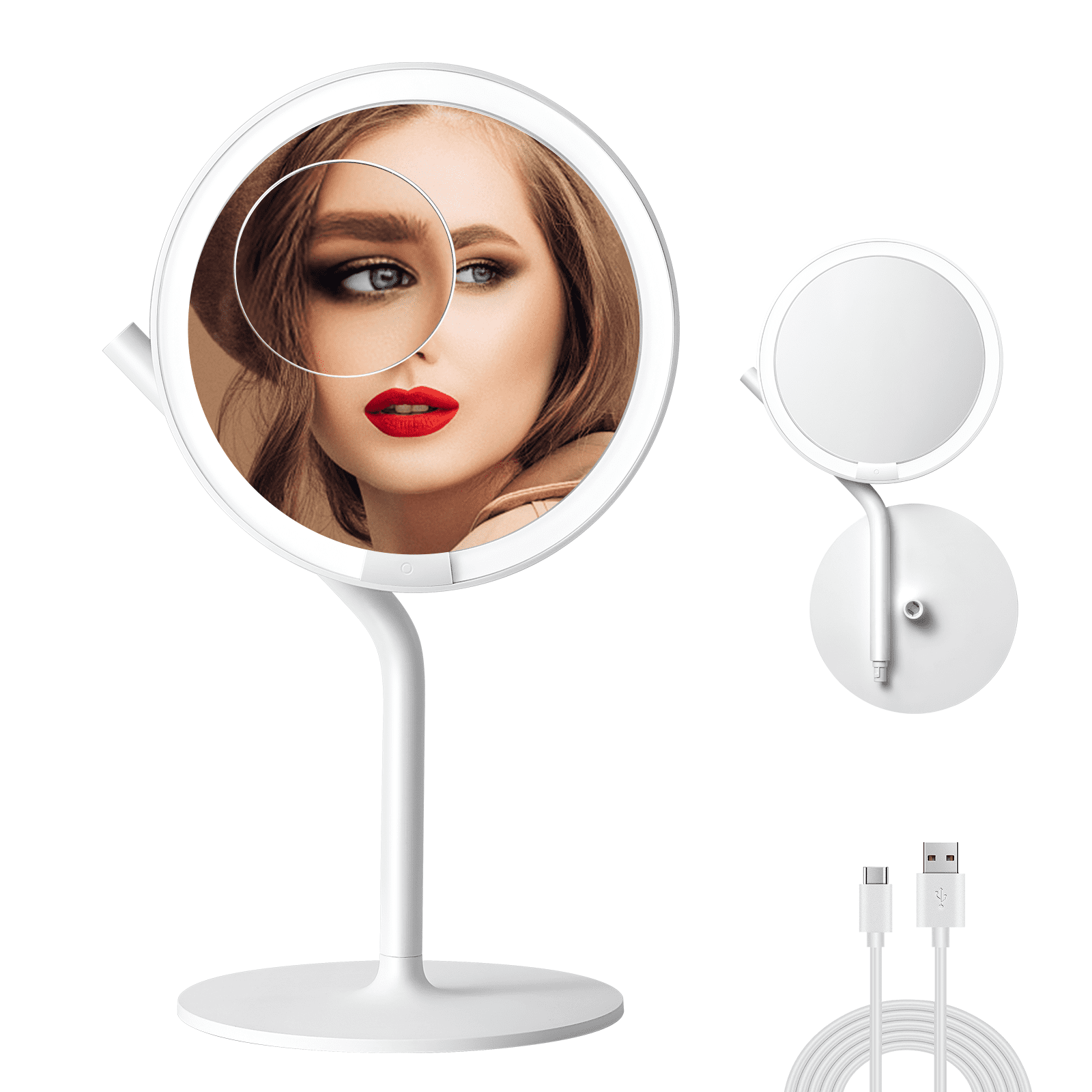 AMIRO 8"Lighted Makeup Mirror with 5X Magnifying Small Mirror, 5
