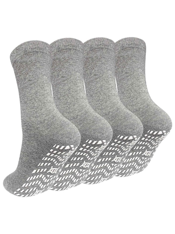 4 Pairs Non Slip Grip Socks - Ideal for Yoga, Pilates, Hospital Use - Men & Women's Crew Sticky Gripper Socks (Size 10-13)