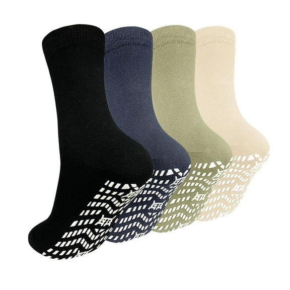 AMITOFO 4 Pairs Non Slip Grip Socks - Ideal for Yoga, Pilates, Hospital Use - Men & Women's Crew Sticky Gripper Socks (Size 11-13)