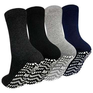 AMITOFO 4 Pairs Non Slip Grip Socks - Ideal for Yoga, Pilates, Hospital Use - Men & Women's Crew Sticky Gripper Socks (Size 13-15)