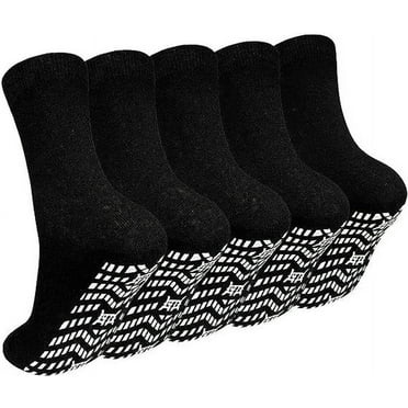 AMITOFO 5 Pairs Non Slip Grip Socks - Ideal for Yoga, Pilates, Hospital Use - Men & Women's Crew Sticky Gripper Socks (Size 10-13)