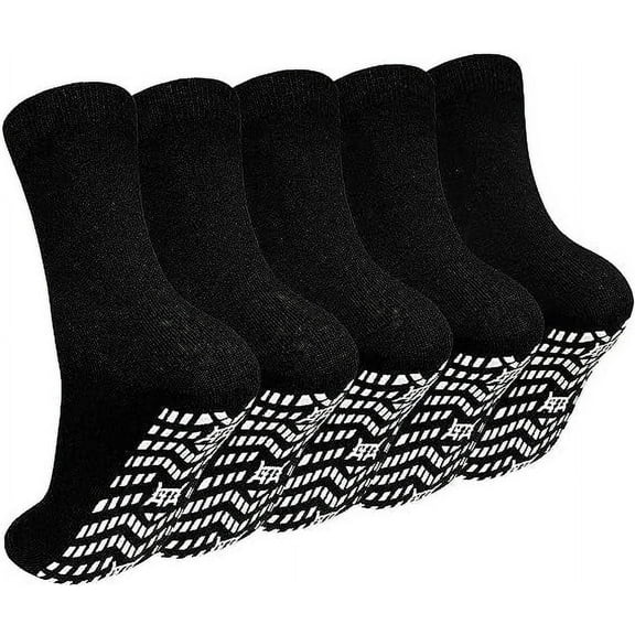 AMITOFO 5 Pairs Non Slip Grip Socks - Ideal for Yoga, Pilates, Hospital Use - Men & Women's Crew Sticky Gripper Socks (Size 7-10)