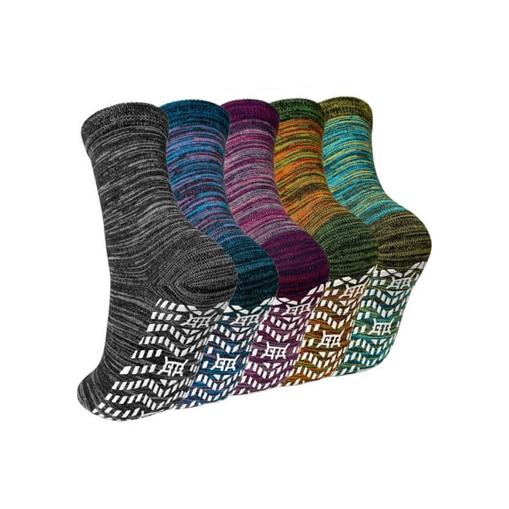 AMITOFO 5 Pairs Non Slip Grip Socks - Ideal for Yoga, Pilates, Hospital Use - Men & Women's Crew Sticky Gripper Socks (Size 9-11)