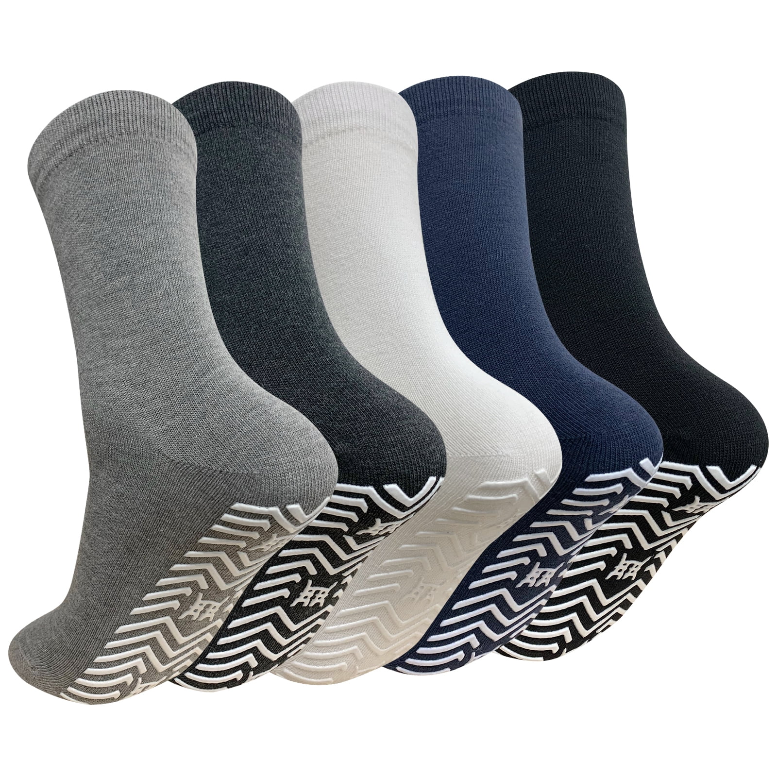 AMITOFO 5 Pairs Non Slip Grip Socks - Non Skid Socks Ideal for Yoga,  Pilates, Hospital Use - Men & Women's Crew Sticky Gripper Socks (Size  10-13) 