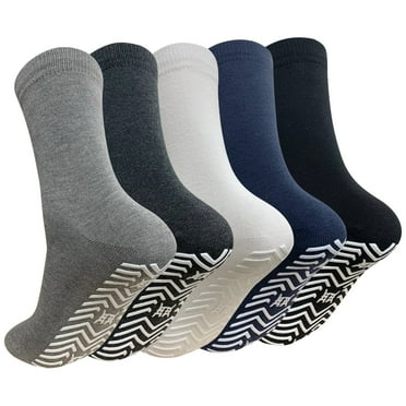 AMITOFO 5 Pairs Non Slip Grip Socks - Non Skid Socks Ideal for Yoga, Pilates, Hospital Use - Men & Women's Crew Sticky Gripper Socks (Size 10-13)