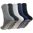 thumbnail image 1 of AMITOFO 5 Pairs Non Slip Grip Socks - Non Skid Socks Ideal for Yoga, Pilates, Hospital Use - Men & Women's Crew Sticky Gripper Socks (Size 10-13), 1 of 9