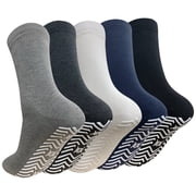 AMITOFO 5 Pairs Non Slip Grip Socks - Non Skid Socks Ideal for Yoga, Pilates, Hospital Use - Men & Womens Crew Sticky Gripper Socks Size 10-13