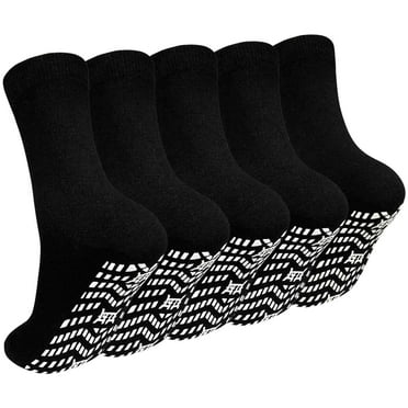 AMITOFO 5 Pairs Non Slip Grip Socks - Non Skid Socks Ideal for Yoga, Pilates, Hospital Use - Men & Women's Crew Sticky Gripper Socks (Size 13-15)