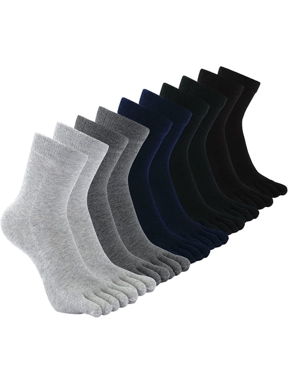 5 Pairs Toe Socks Mens Crew Socks Cotton Running Casual Five Finger Ankle Socks For Men Size 11-13