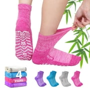 AMITOFO Bamboo Viscose Ankle Diabetic Socks for Men and Women, 4 Pair Non Binding Seamless Toe Slipper Socks with Non Slip Grippers for Women Wide Calf