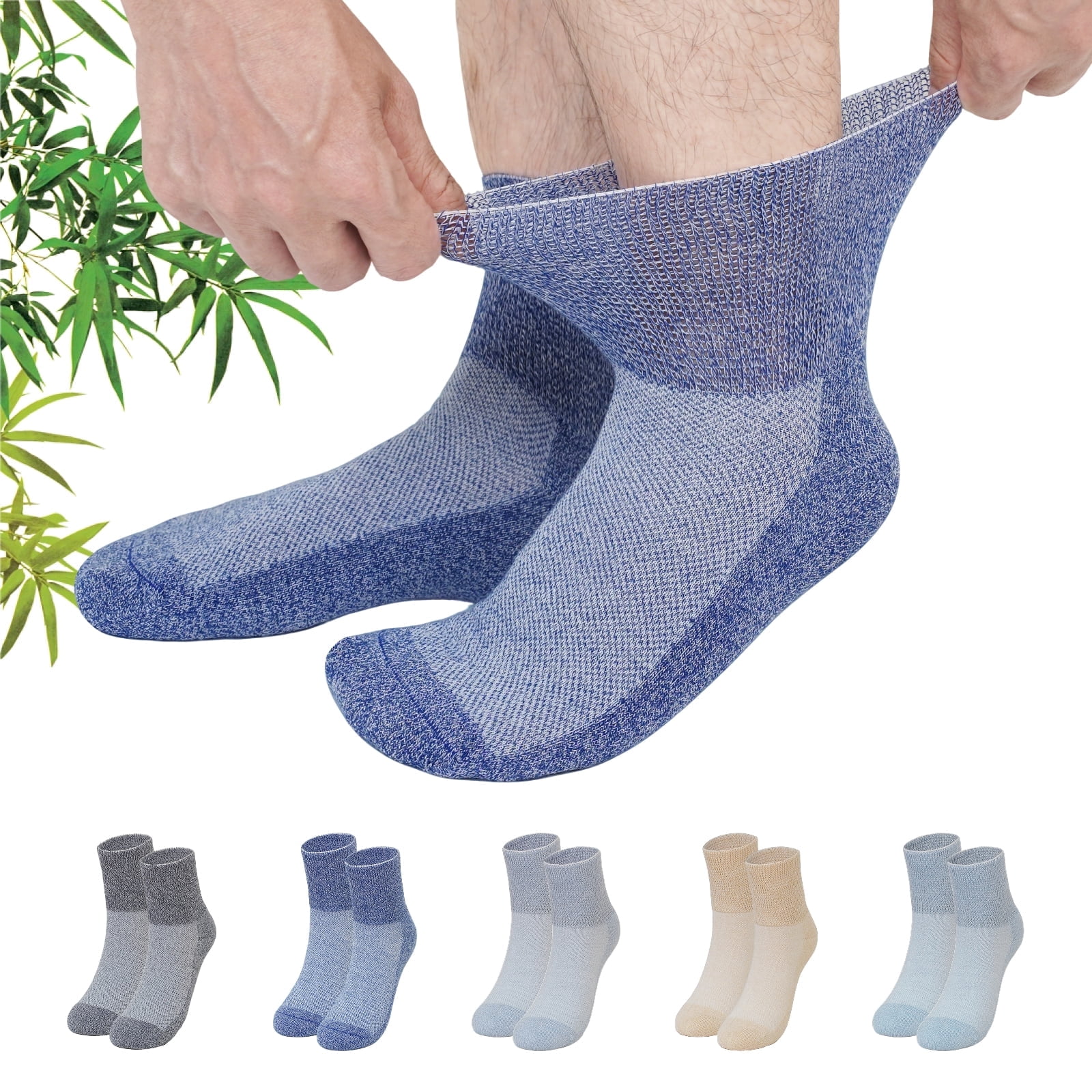 AMITOFO Bamboo Viscose Diabetic Socks for Men—Striped Non Binding Moisture Wicking Ankle Socks, Wide Open Top& Seamless, 5 Pairs