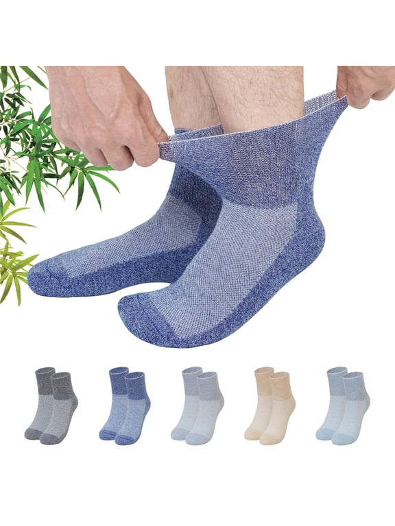 Bamboo Viscose Diabetic Socks for Men—Striped Non Binding Moisture Wicking Ankle Socks, Wide Open Top& Seamless, 5 Pairs