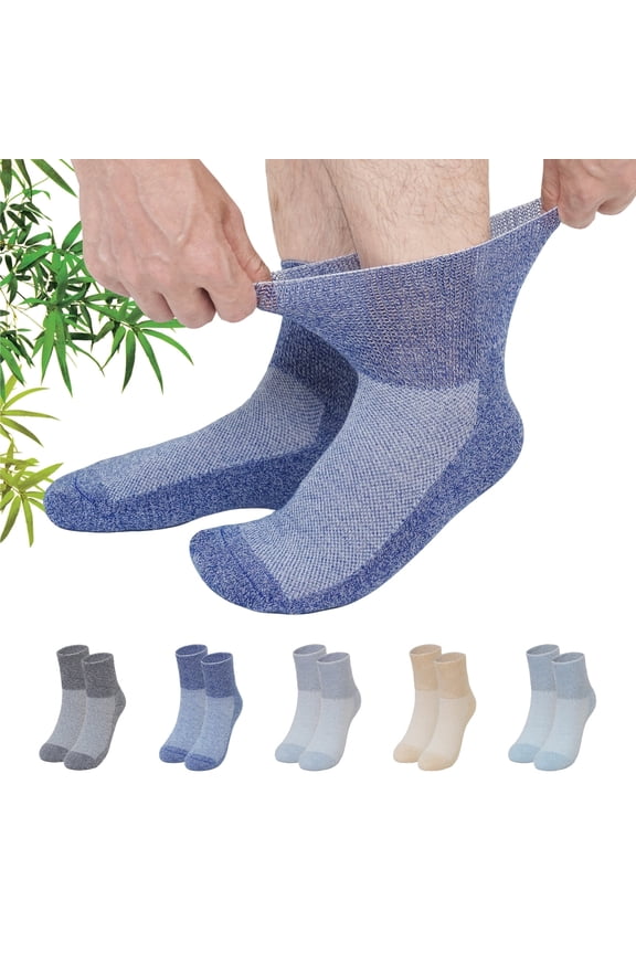 Bamboo Viscose Diabetic Socks for Men—Striped Non Binding Moisture Wicking Ankle Socks, Wide Open Top& Seamless, 5 Pairs