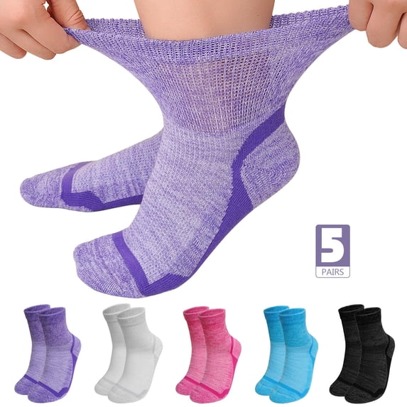 AMITOFO Bamboo Viscose Diabetic Socks for Women & Men, Wide Calf Socks with Non-Binding Loose Top,5 Pairs Diabetics Neuropathy Socks , Sizes 11-13