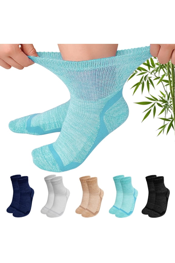 Socks for Diabetic-Friendly Comfort, 5 Pairs Non-Binding Bamboo Viscose Socks with Smooth Seamless Design, Moisture-Wicking Soft Breathable Socks for Sensitive Feet, Multicolor, Size 11-13