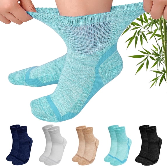 AMITOFO Socks for Diabetic-Friendly Comfort, 5 Pairs Non-Binding Bamboo Viscose Socks with Smooth Seamless Design, Moisture-Wicking Soft Breathable Socks for Sensitive Feet, Multicolor, Size 6-9