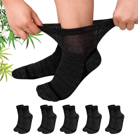 AMITOFO Socks for Diabetic-Friendly Comfort, 5 Pairs Non-Binding Bamboo Viscose Socks with Smooth Seamless Design, Moisture-Wicking Soft Breathable Socks for Sensitive Feet, Black, Sizes 9-11