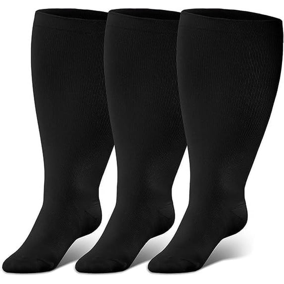 AMITOFO Compression Socks for Women Wide Calf 3 Pairs Men Circulation 20-30mmHg Plus Size Knee High Support Stockings for Medical | Circulation | Nurses | Running | Travel,Black 6XL