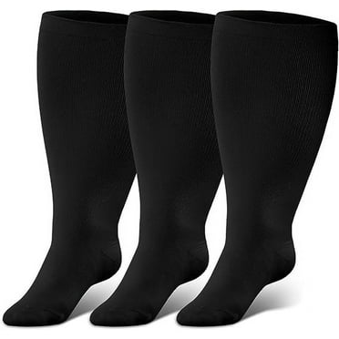 AMITOFO Compression Socks for Women Wide Calf 3 Pairs Men Circulation 20-30mmHg Plus Size Knee High Support Stockings for Medical | Circulation | Nurses | Running | Travel,Black 4XL
