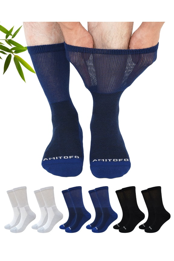 Diabetic Crew Socks for Men & Women —Bamboo Viscose Non-Binding Seamless Socks with Reinforced Heel & Toe , 6 Pairs,Size 11-13, Multi Color