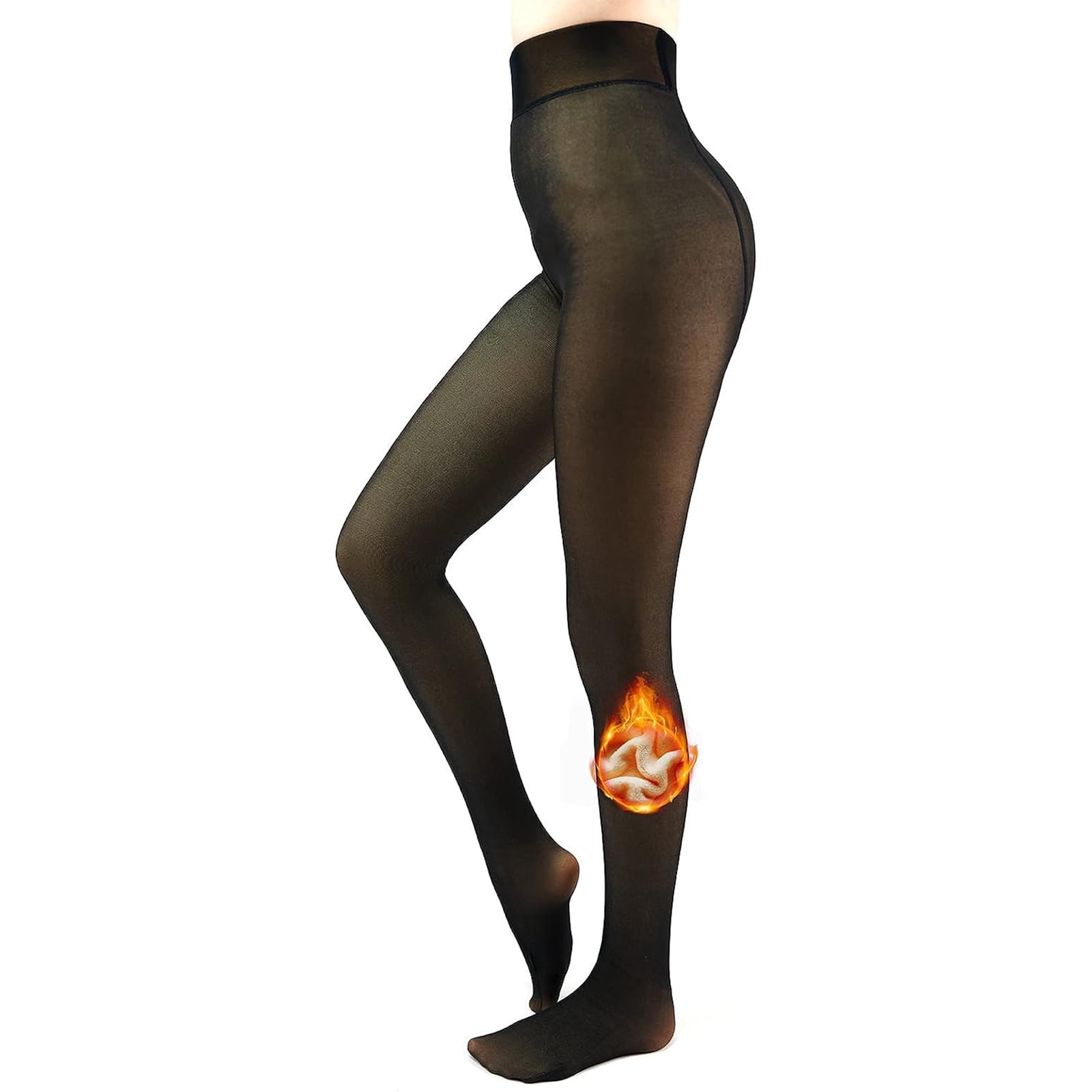 Fleece Lined Tights for Women Sheer Pantyhose Fake Translucent Thick Opaque Tights High Waisted Winter Warm Thermal Stocking，Black