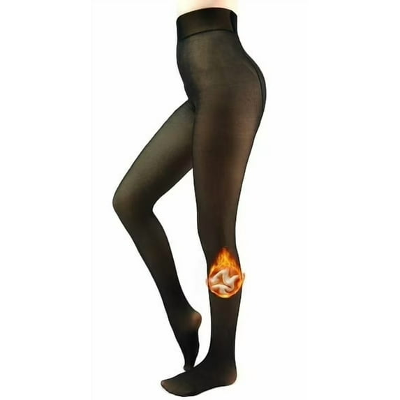 AMITOFO Fleece Lined Tights for Women Sheer Pantyhose Fake Translucent Thick Opaque Tights High Waisted Winter Warm Thermal Stocking,Black