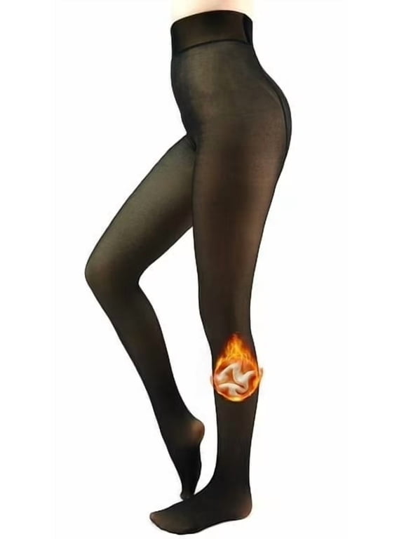 Fleece Lined Tights for Women Sheer Pantyhose Fake Translucent Thick Opaque Tights High Waisted Winter Warm Thermal Stocking,Black