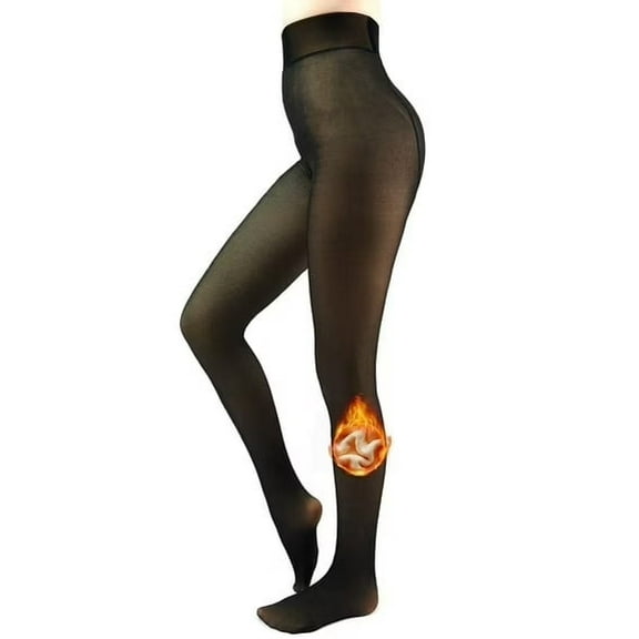 AMITOFO Fleece Lined Tights for Women  Sheer Pantyhose Fake Translucent Thick Opaque Tights High Waisted Winter Warm Thermal Stocking，Black