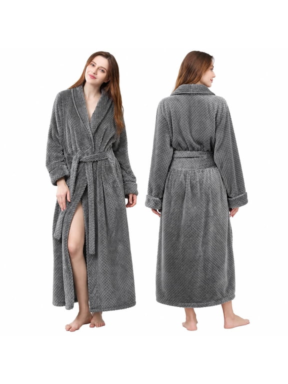 Fleece Robe for Women Soft Warm Long Plush Bathrobe Slim Elastic Waist Sleepwear Housecoats