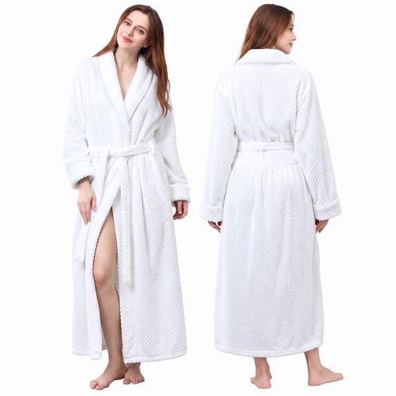 AMITOFO Fleece Robe for Women Soft Warm Long Plush Bathrobe Slim Elastic Waist Sleepwear Housecoats