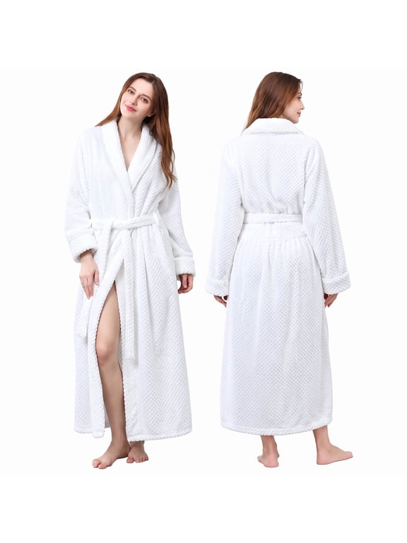Fleece Robe for Women Soft Warm Long Plush Bathrobe Slim Elastic Waist Sleepwear Housecoats