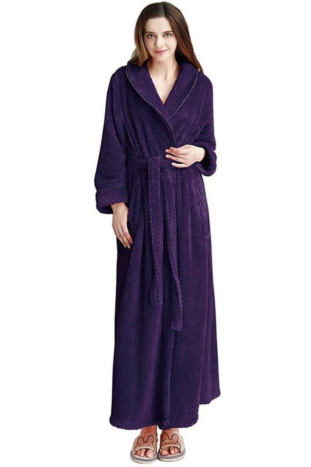 Fleece Robe for Women Soft Warm Long Plush Bathrobe Slim Elastic Waist Sleepwear Housecoats
