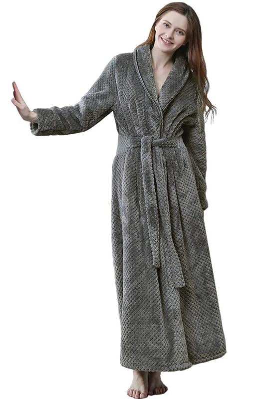 Fleece Robe for Women Soft Warm Long Plush Bathrobe Slim Elastic Waist Sleepwear Housecoats
