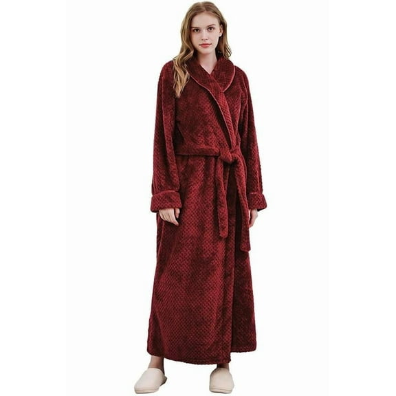 AMITOFO Fleece Robe for Women Soft Warm Long Plush Bathrobe Slim Elastic Waist Sleepwear Housecoats