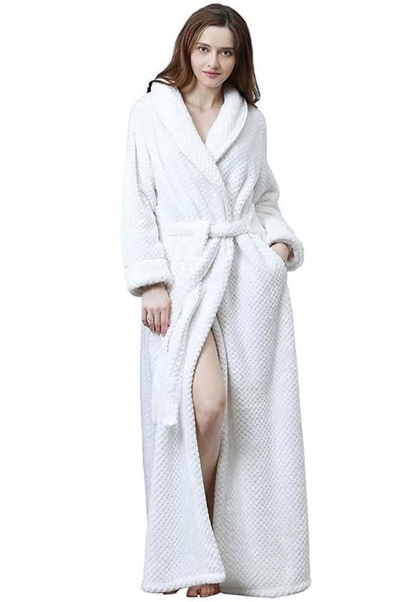Fleece Robe for Women Soft Warm Long Plush Bathrobe Slim Elastic Waist Sleepwear Housecoats