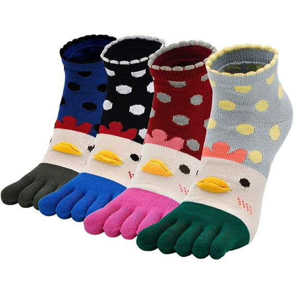 AMITOFO Funny Toe Socks Cute 3D Cartoon Five Finger Low Cut Ankle Socks for Women Girls,4 Pairs Size US 5-10