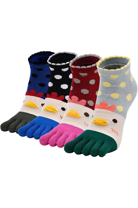 Funny Toe Socks Cute 3D Cartoon Five Finger Low Cut Ankle Socks for Women Girls,4 Pairs Size US 5-10